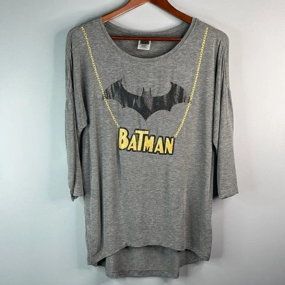 BATMAN Bling Graphic T-shirt Grey Dropped Shoulder Half Sleeve Halloween Size M - Picture 12 of 12